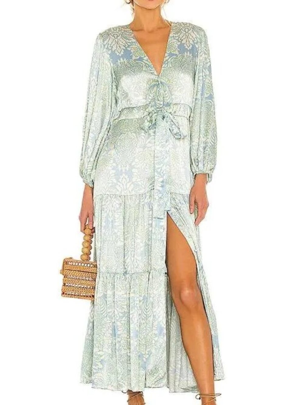 Alexis Fortunia long dress in a green and blue paisley floral print